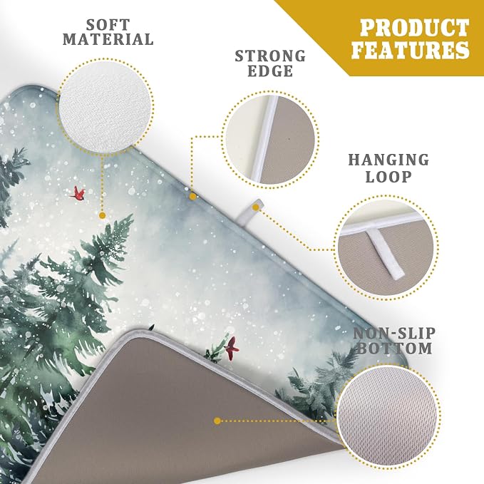 Winter Dish Drying Mat for Kitchen Counter Winter Pine Tree Dish Drying Mat - Image 4