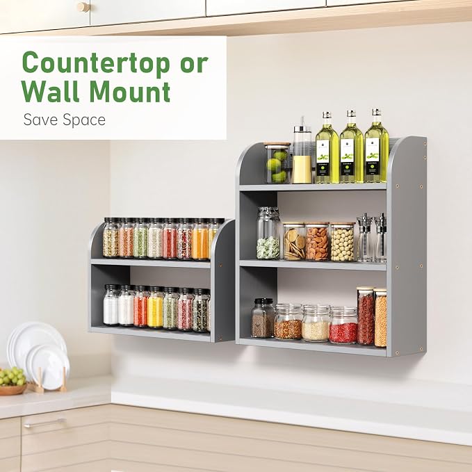 ROMGUAR CRAFT 2 Tier Bamboo Spice Rack, Countertop or Wall Mounting Wood Spice - Image 4