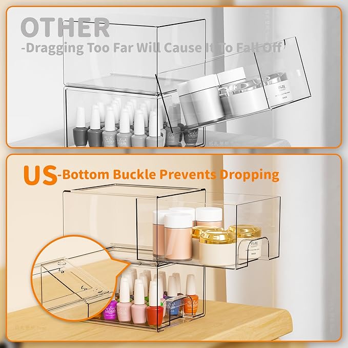 Yieach 6 Pack Small Stackable Storage Drawers, 4.4 Inch Tall Stacking Acrylic - Image 4