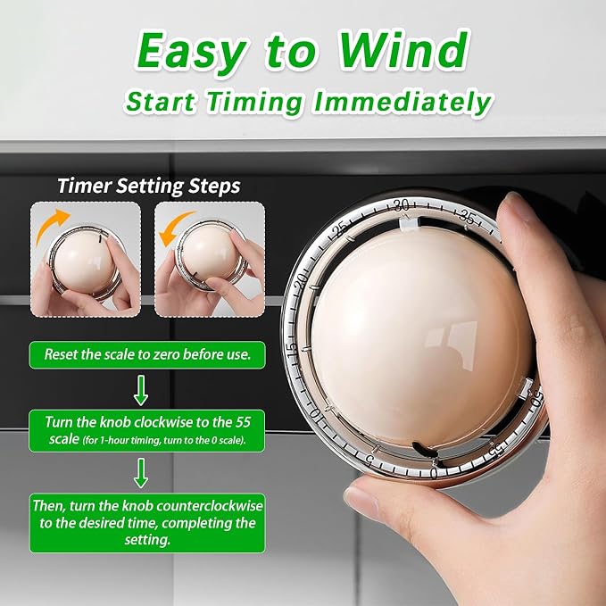 Mechanical Kitchen Timer, Cute Wind Up 60-Minute Manual Countdown - Image 4