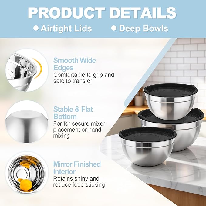 TeamFar Mixing Bowls, Stainless Steel Nesting Salad Bowls - Image 3