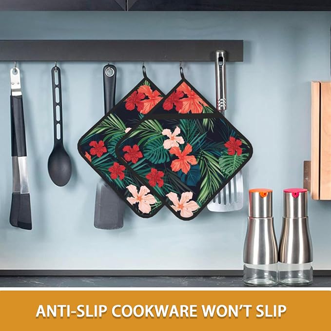 Tropic Hawaiian Hibiscus Flower Pot Holder Set of 2, Heat Resistant Potholders - Image 6
