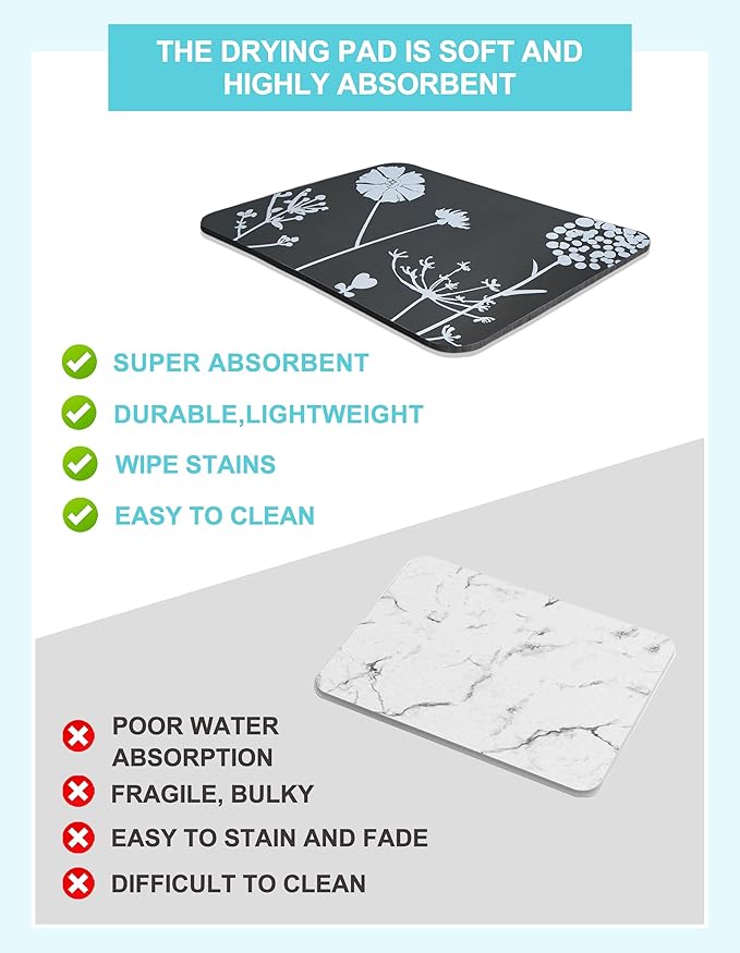 Dish Drying Mat for Kitchen Counter, Hide Stain Anti Absorbent for Kitchen - Image 3
