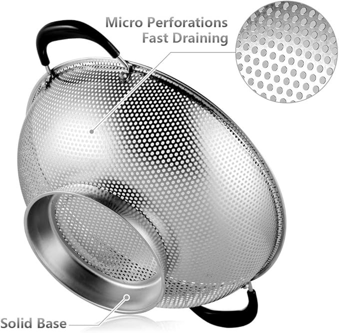 Tiawudi 18/8 Stainless Steel Colander, Easy Grip Micro-Perforated 5-Quart - Image 4