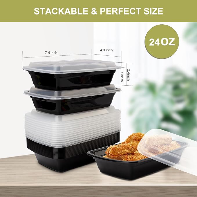 Ezalia 15 Pack Meal Prep Containers Reusable 24oz, Plastic Food Prep Containers - Image 6