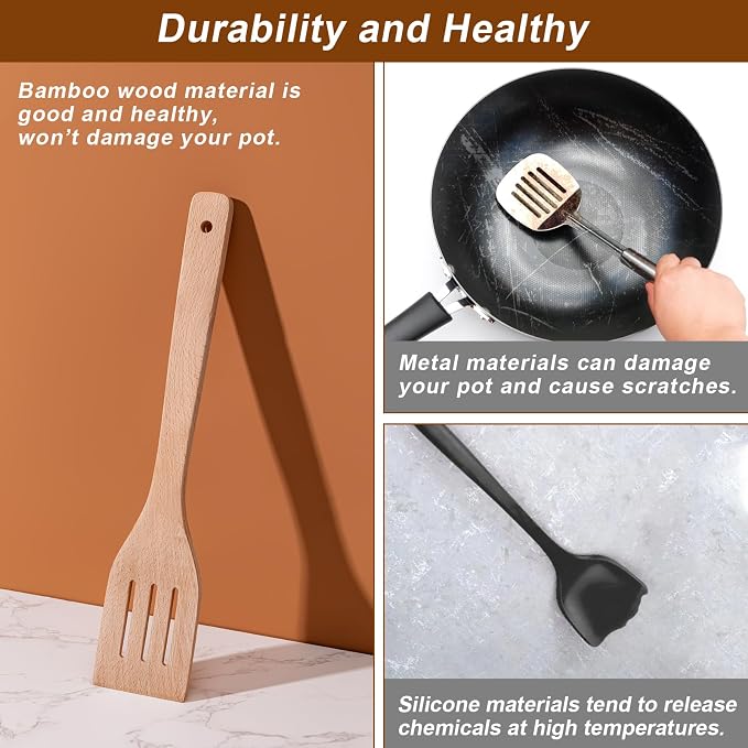 Eisinly Wooden Spoons for Cooking 7-Piece, Kitchen Nonstick Wood Cooking - Image 7