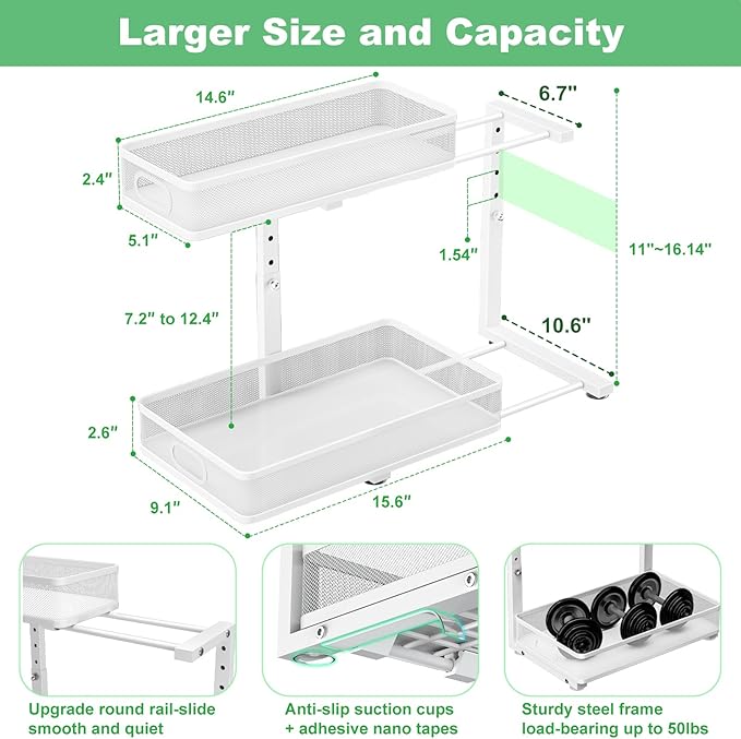 Under Sink Organizer, High Adjustable 2 Tier Under Sink Organizers and Storage - Image 4