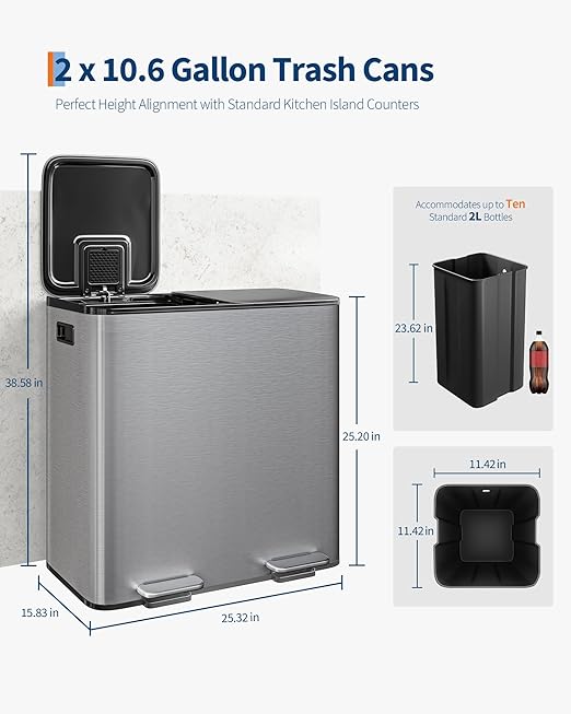 Garvee Double Trash Can, 2 x 10.6 gal Garbage Can - Image 6