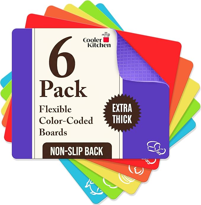 Extra Thick Flexible Cutting Board Mats Set of 6 by CoolerKitchen