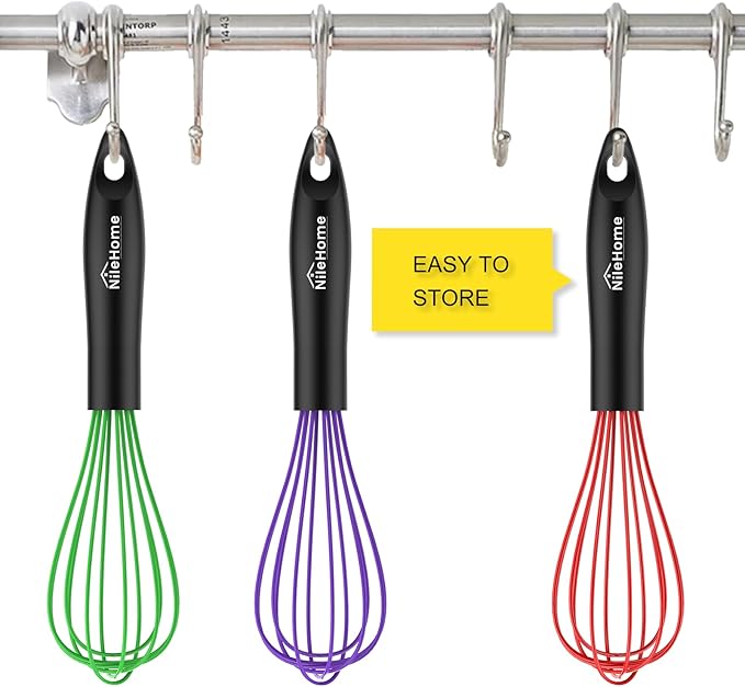 NileHome Silicone Whisk Set, 3 Pack Kitchen Whisk 10" Kitchen Wisk Wire Whisks - Image 2
