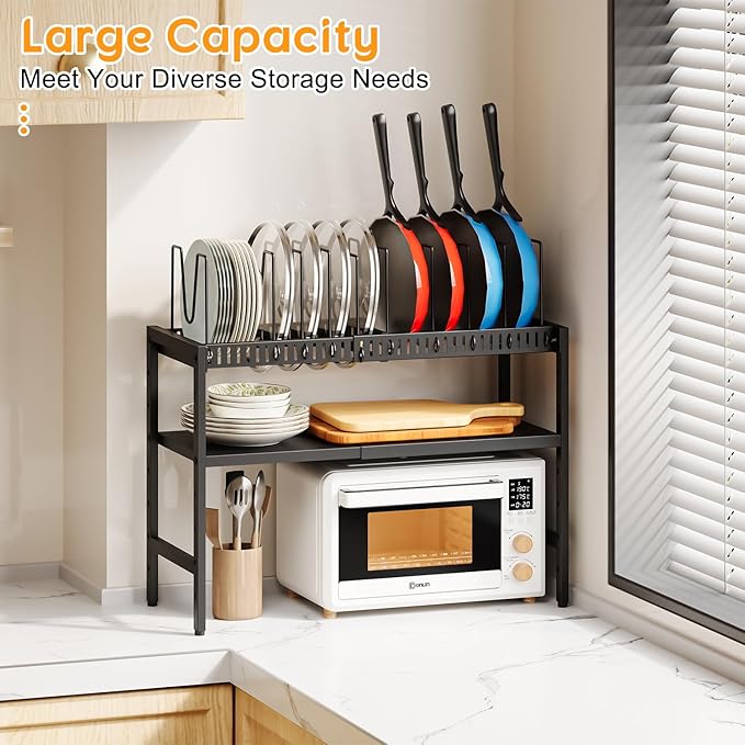 2-Tier Pots and Pans Organizer Under Cabinet, Expandable Pots Lid Organizers - Image 4