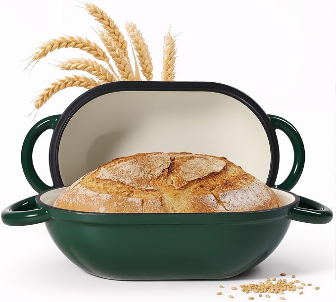 2 QT Oval Dutch Oven for Bread Baking, Enamelled Cast Iron Bread Oven for by Fijinhom
