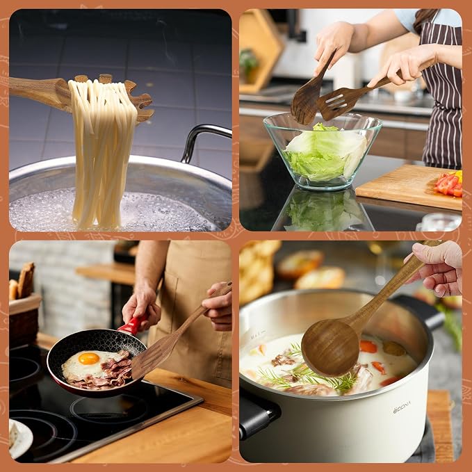 comfoyar Wooden Kitchen Cooking Utenails Set, 7 Pieces Natural Teak Wooden - Image 7