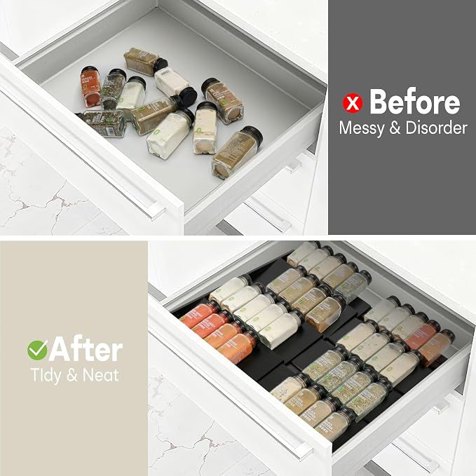 Bamboo Spice Drawer Organizer, Expandable 4 Tier Spice Rack - Image 6