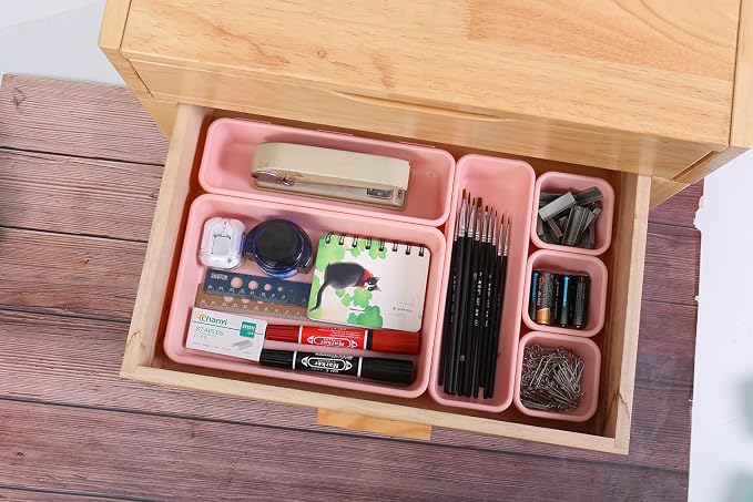 Kutesna 25 PCS Pink Drawer Organizer Set, 4 Size Interlocking Plastic Storage - Image 5