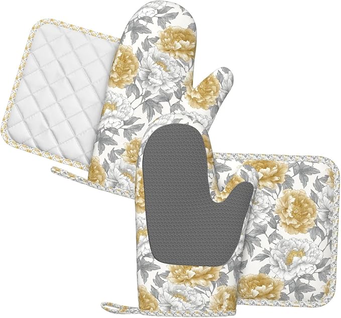 Oven Mitts and Pot Holders Vintage Flower Peony Floral Silicone Kitchen - Image 2