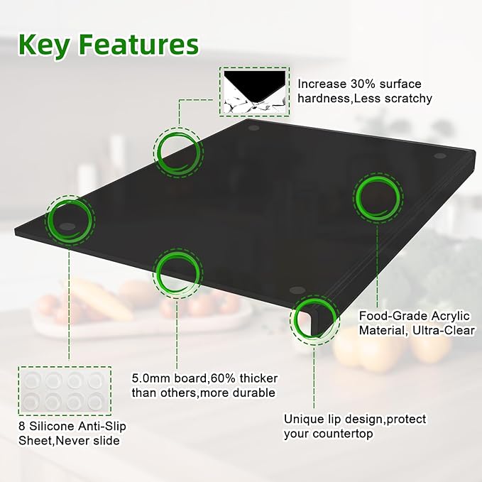 Acrylic Cutting Board with Counter Lip | 60% Thicker & Durable | BPA-Free & - Image 2