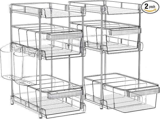 Clear Bathroom Organizers 2 Sets 3 Tier, Pull Out Organizer and Storage by WAKISA
