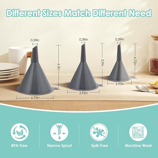 Plastic Kitchen Funnel Set of 3, Durable Round Food Grade Cooking Funnels - Image 2