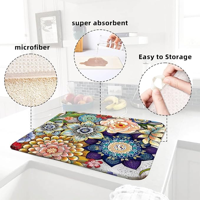 Spring Floral Large Dish Drying Mats, Reversible Dish Drying Pads - Image 6