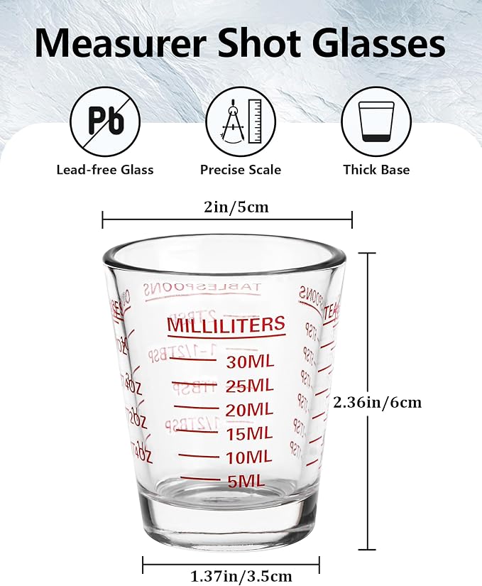 Shot Glasses Measuring Cup Set 2PACK Espresso Shot Glasses Liquid Heavy Glass - Image 2
