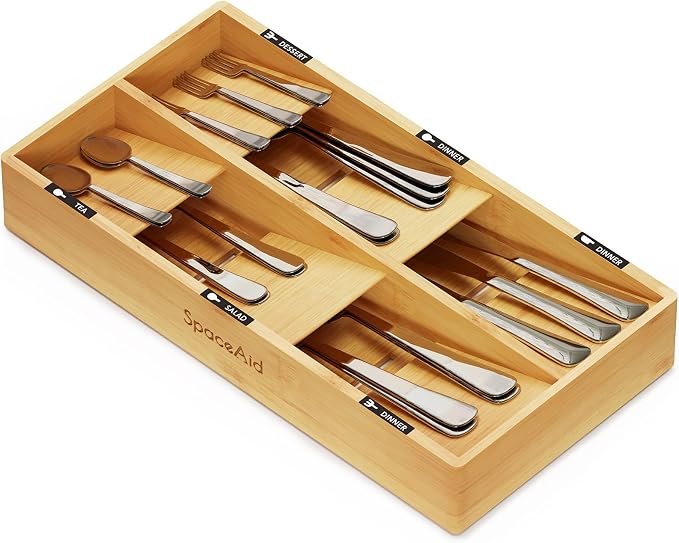 SpaceAid Bamboo Silverware Drawer Organizer by SpaceAid