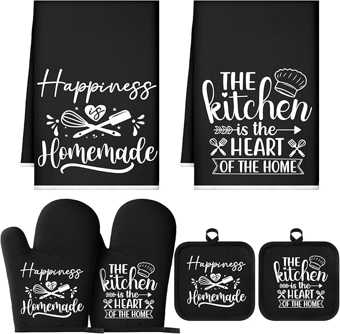 Sratte 6 Pcs Kitchen Decor Accessories Set Farmhouse Towels Pot Holders Oven by Sratte