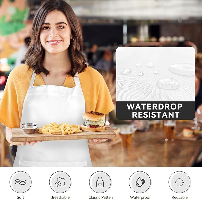 2 Packs White Apron, Adjustable Cooking Aprons, Waterdrop Resistant Kitchen - Image 6