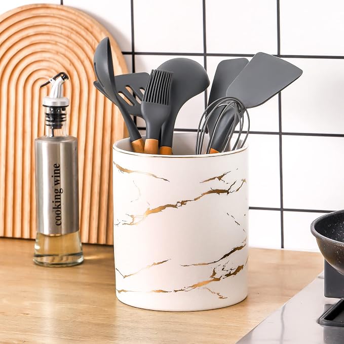 7" Marble Utensil Holder, Large Kitchen Utensil Holder Organizer - Image 2