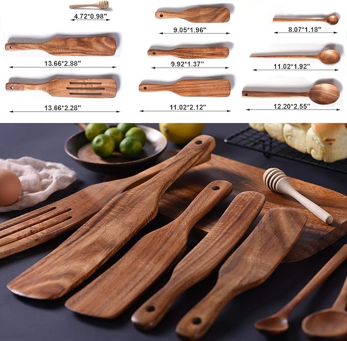 Spurtle Set, Wooden Spurtle Set of 9, Wooden Spoons - Image 3