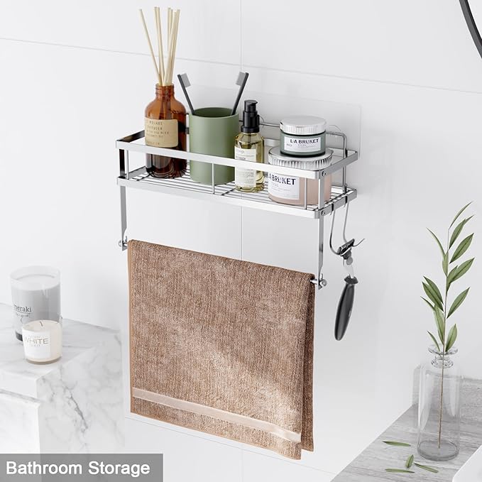 ESOW Paper Towel Holder with Shelf Storage, Adhesive Wall Mount 2-in-1 Basket - Image 4