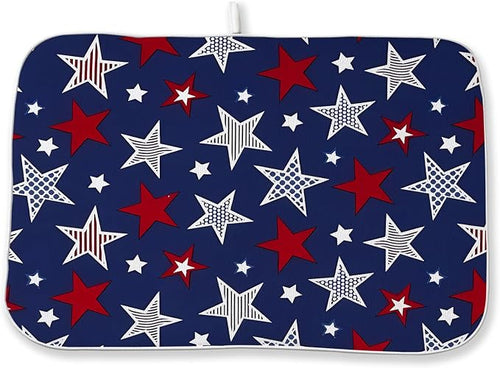 4th of July Dish Drying Mat 18x24 Inch Navy Blue Red Stars Patriotic Decor by DAFENA