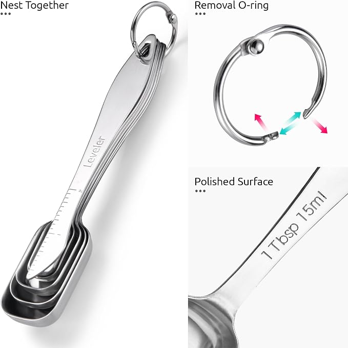 U-Taste Narrow Square Measuring Spoons: 18/8 Stainless Steel Kitchen Measure - Image 6