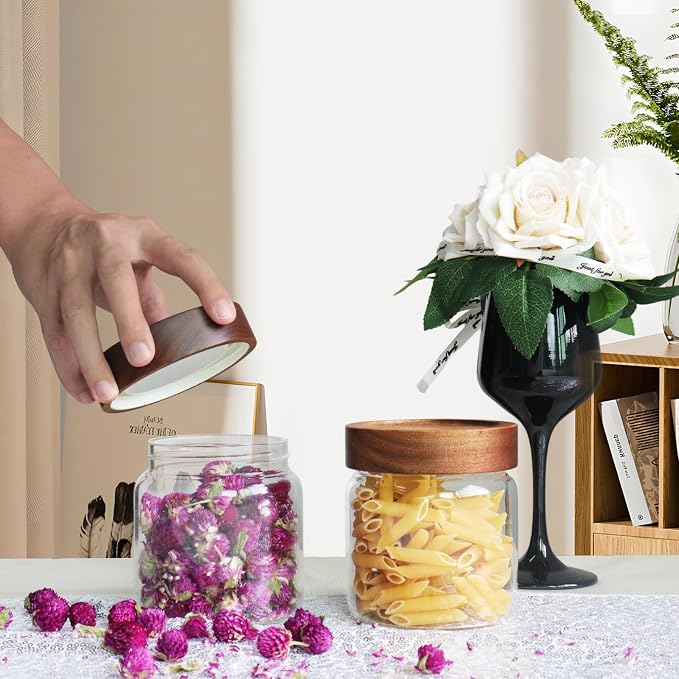 16 oz Glass Jars with Acacia Wood Airtight Lids Spice Jar Herb Storage Canister - Image 5