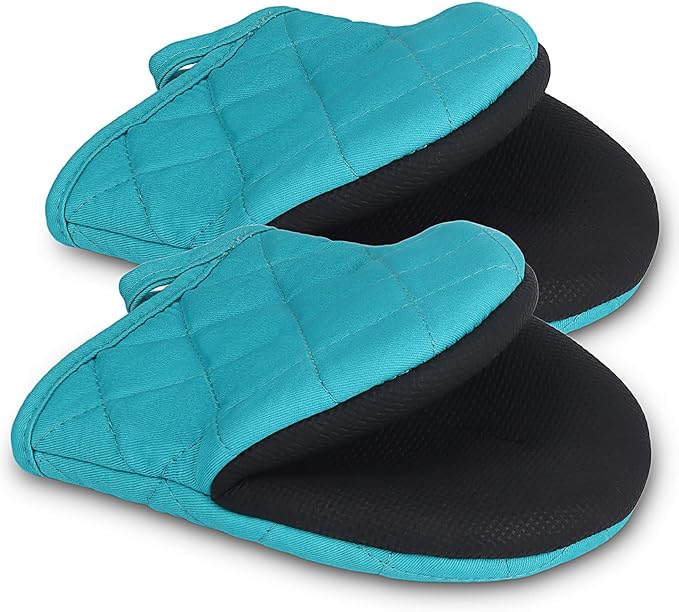 Short Oven Mitts, Heat Resistant 500°F, Silicone Grip Kitchen Gloves, Non-Slip by GOLDMEET
