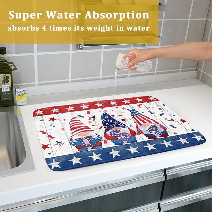 Giwawa 4th of July Gnomes Dish Drying Mat 18x24 inch Patriotic Elf Usa Stars - Image 7