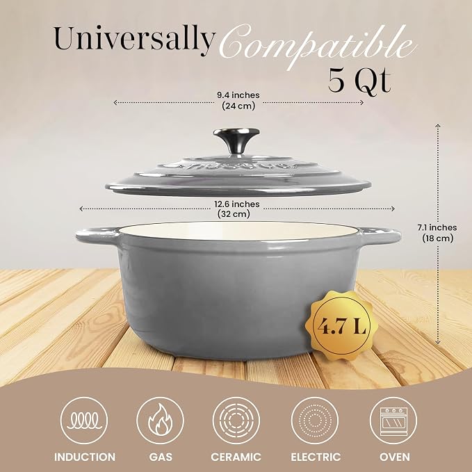 Cast Iron Pot with Lid – Non-Stick Ovenproof Enamelled Casserole Pot, Oven Safe - Image 2