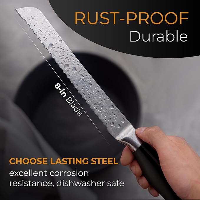 Orblue Serrated Bread Knife Ultra-Sharp Stainless Steel Professional Grade - Image 5