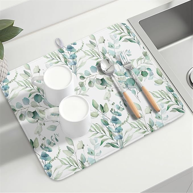 Sage Green Leaves Dish Drying Mats - Image 8