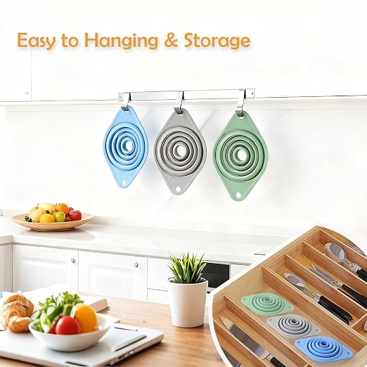 Kitchen Funnel Set 3 Pack, Collapsible Silicone Funnel - Image 3