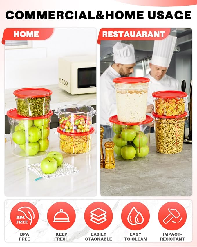 2QT NSF Food Storage Containers: 8 PCS Commercial Clear Round Food Storage - Image 4