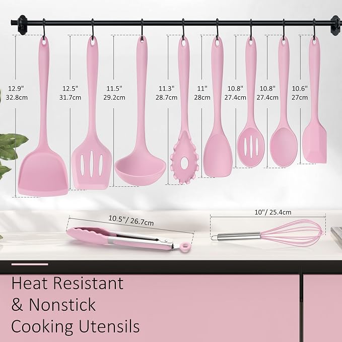 Silicone Cooking Utensils Set of 10, Leonyo Black Kitchen Utensils Set - Image 2