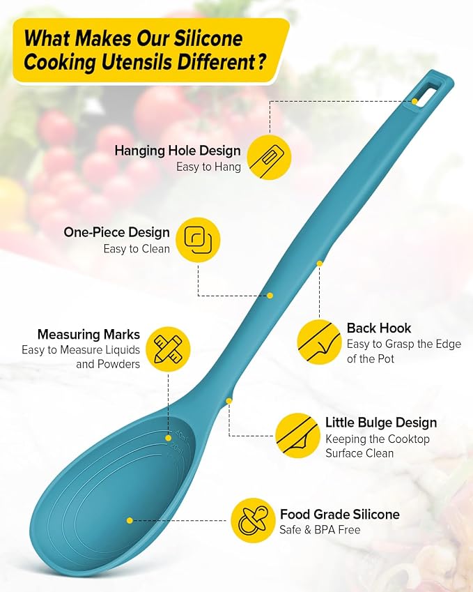 Pack of 2 Silicone Cooking Spoons, Non Stick Solid Kitchen Spoon - Image 3
