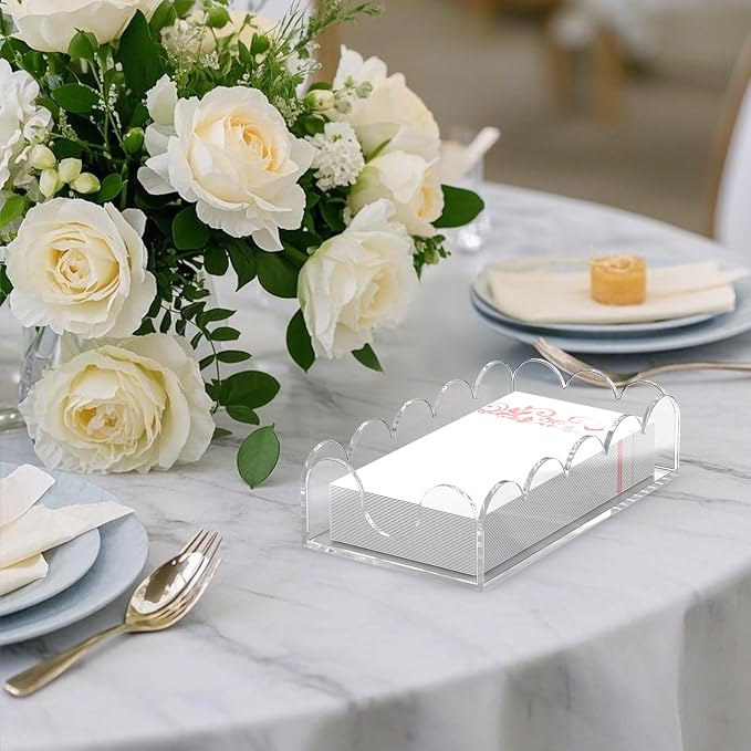 LUGUNU Clear Acrylic Napkin Holder – Scalloped Tray - Image 8