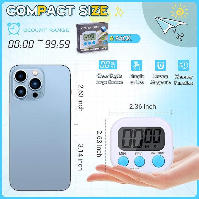 Mwellewm Kitchen Timer 6 Packs Digital Timers - Image 3