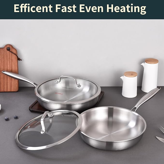 DELARLO Tri-ply Stainless Steel Frying Pan Set - Image 7