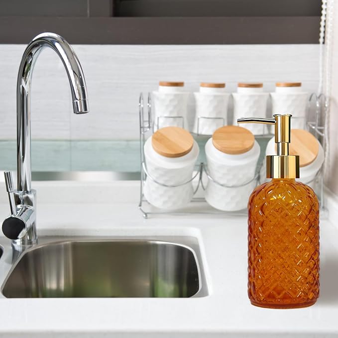 Glass Soap Dispenser with Gold Plastic Pump, 13.5oz Refillable Liquid Hand Soap - Image 5