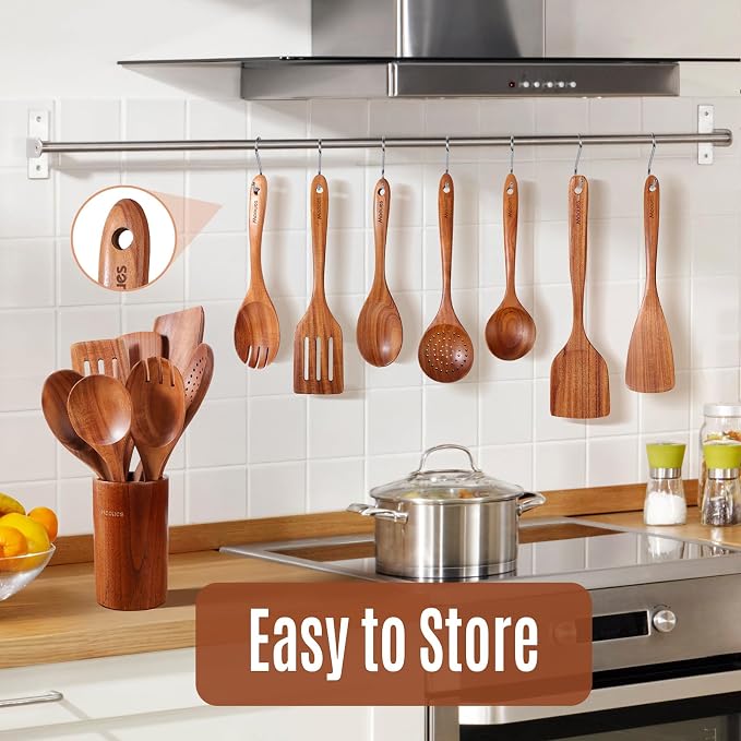 Wooden Spoons for Cooking, Comfortable Grip, Heat Resistant Kitchen Utensils - Image 4