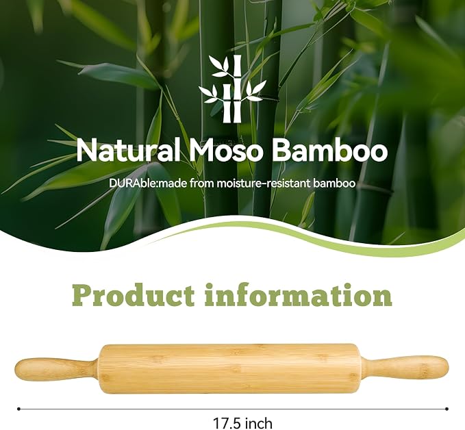17.5 inch Wooden Rolling Pin for Baking - Image 2