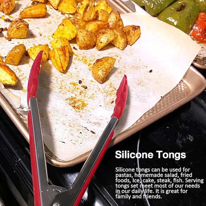9 Inch Small Kitchen Tongs Set of 3, Silicone Cooking Tongs - Image 6